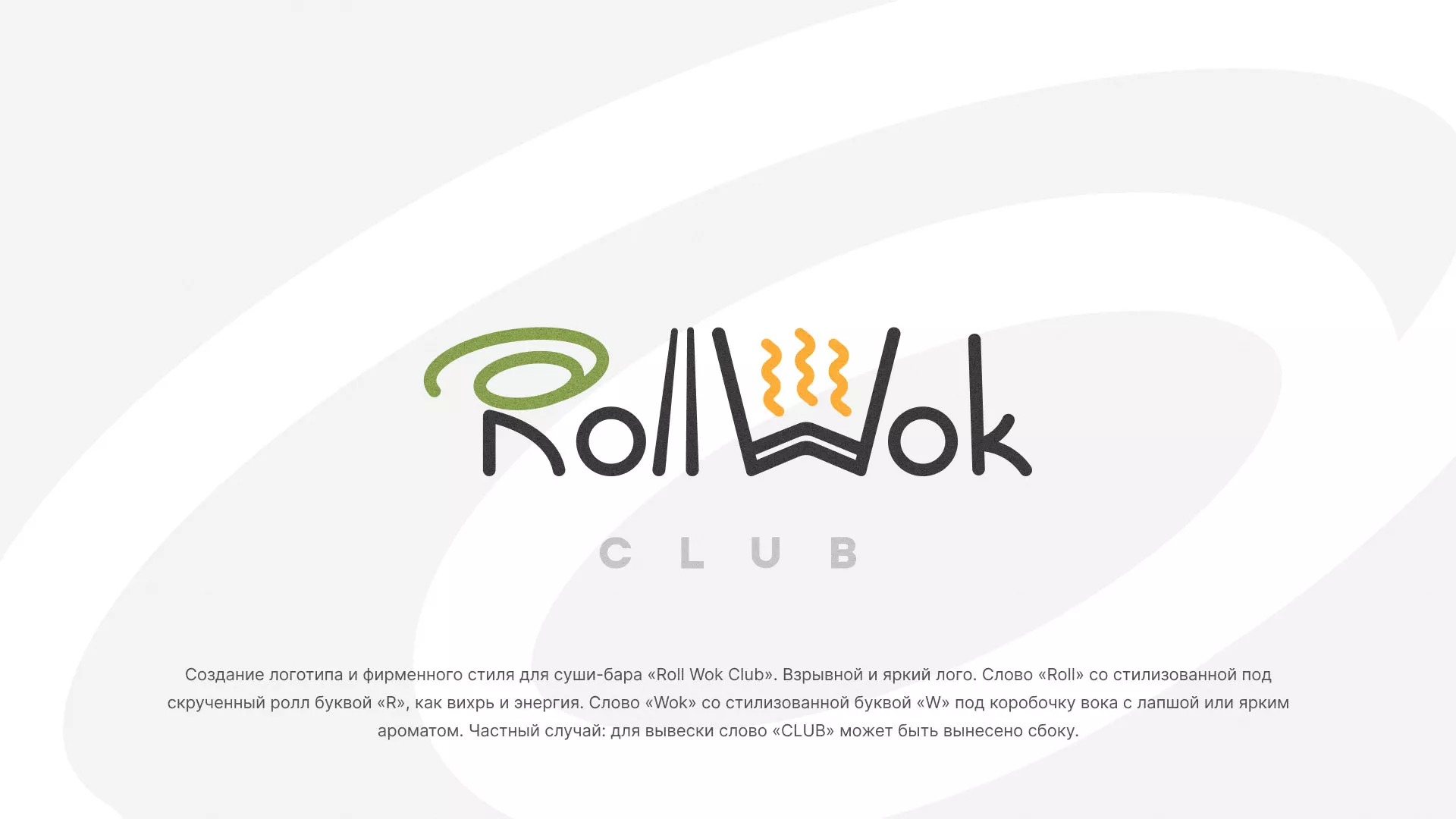 Разработка логотипа и фирменного стиля суши-бара «Roll Wok Club» в Высоцке